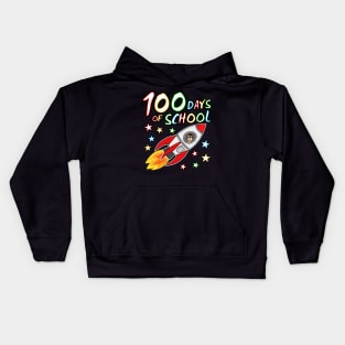 100 Days Of School Cat Space Rocket Kindergarten 2022 Kids Hoodie